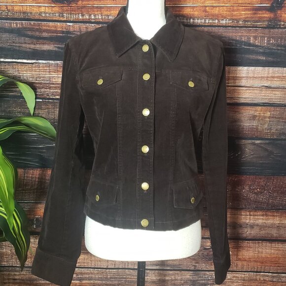Jones New York M Brown Corduroy Jacket Button Front Stretch - Picture 8 of 12